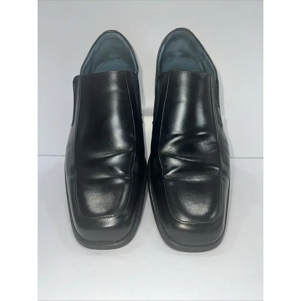 Bacco Bucci Studio Mens Size 11 Black Leather Loafers Square Toe Slip On 8684-14